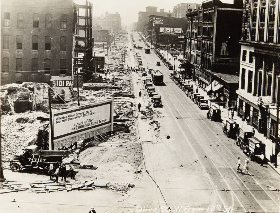 The beginning stages of a street widening project of Olive Street.