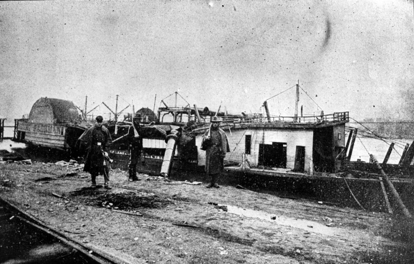 Wreck of the Henry Sackman, railroad ferry owned by Wiggins Ferry Company at Saint Louis, 1918