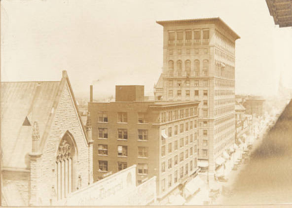 Buildings along the western side of North Grand, looking northwest, 1915