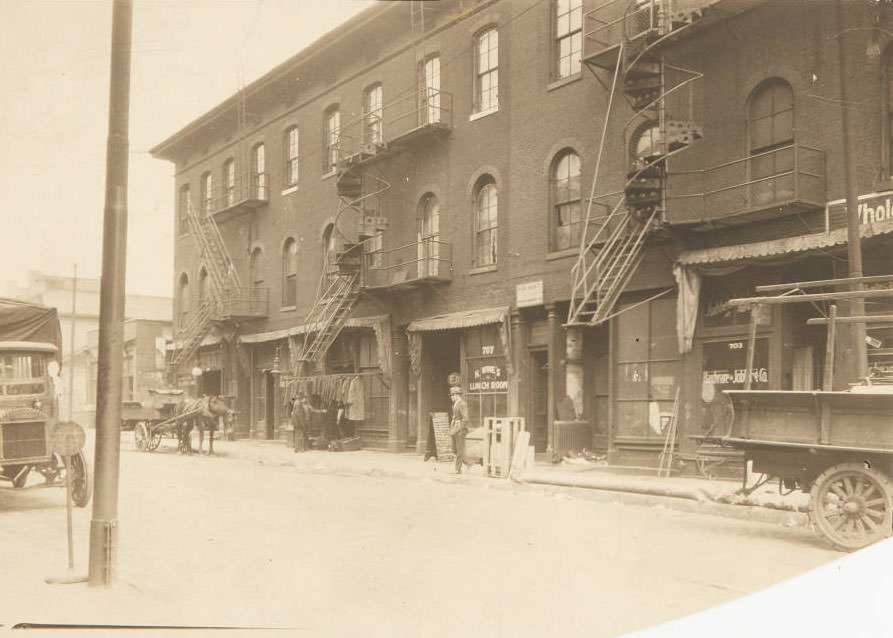 A number of buildings and storefronts on the 700 block of Franklin Avenue, 1915