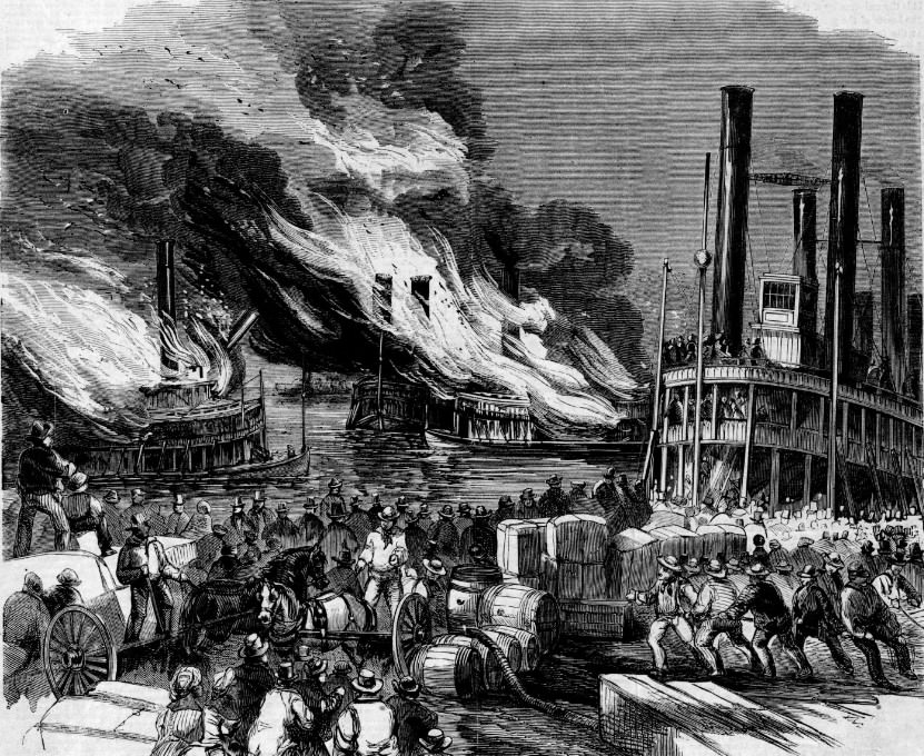 Terrific Fire Among the Steamers In the Harbor of St. Louis, 1856