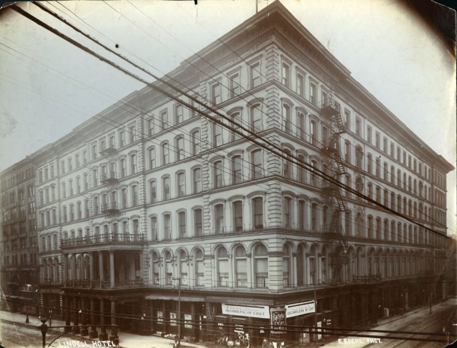 The Lindell Hotel at Eighth and Washington in 1867 bore it burned down that same year.