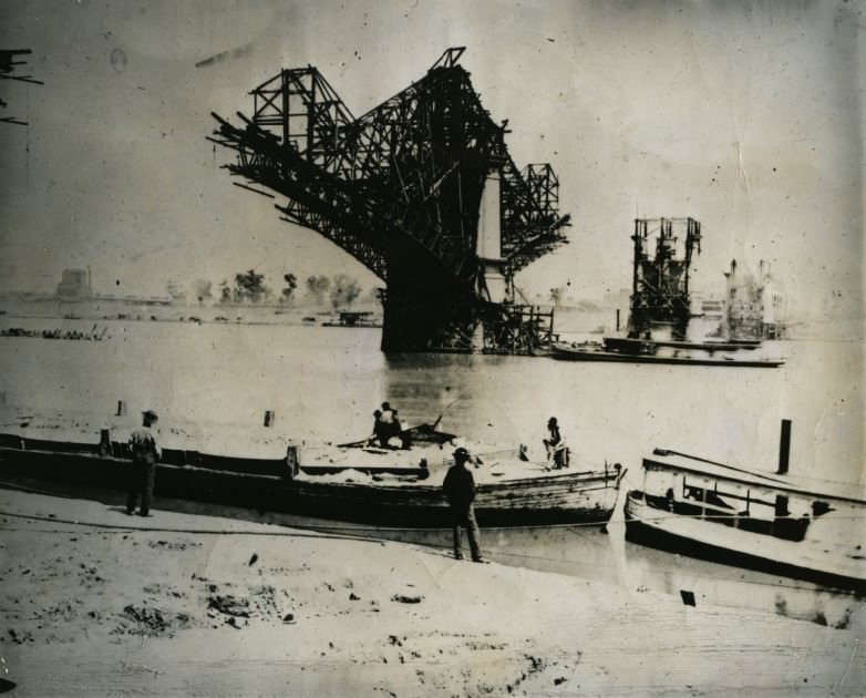 The Eads Bridge, as it looks under construction in 1867.