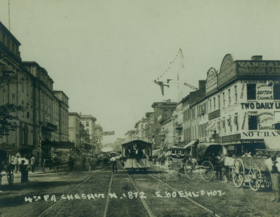 The 4th Street in St. Louis looking north toward Chestnut Street, 1872