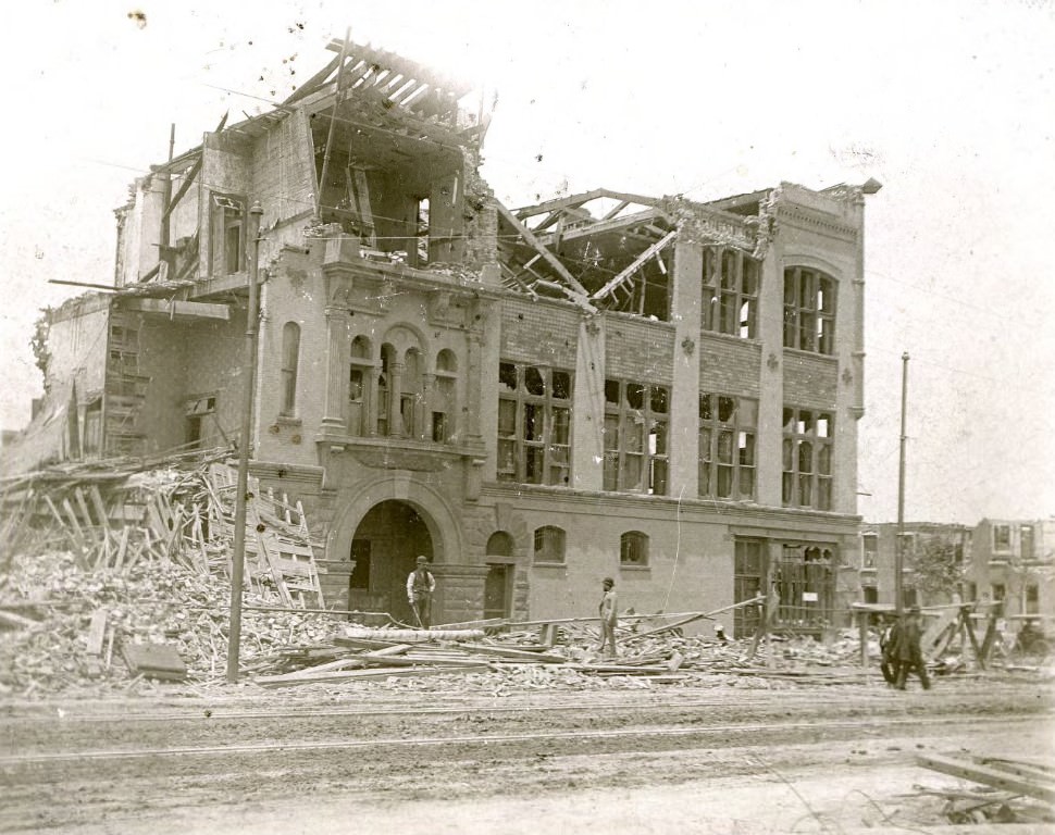 Large, multi-story building destroyed in the May 27, 1896 tornado which hit St. Louis, Missouri.