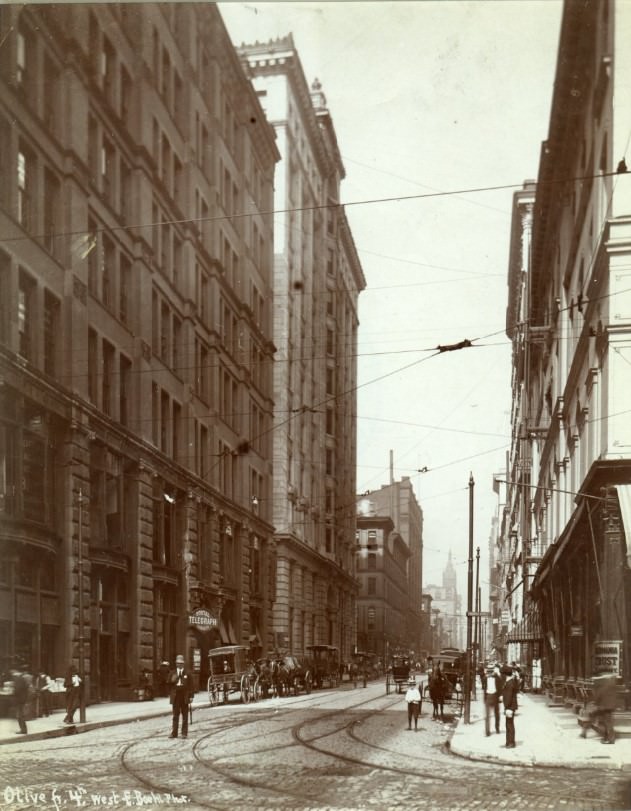Olive Street in St. Louis looking west from Fourth Street, 1894