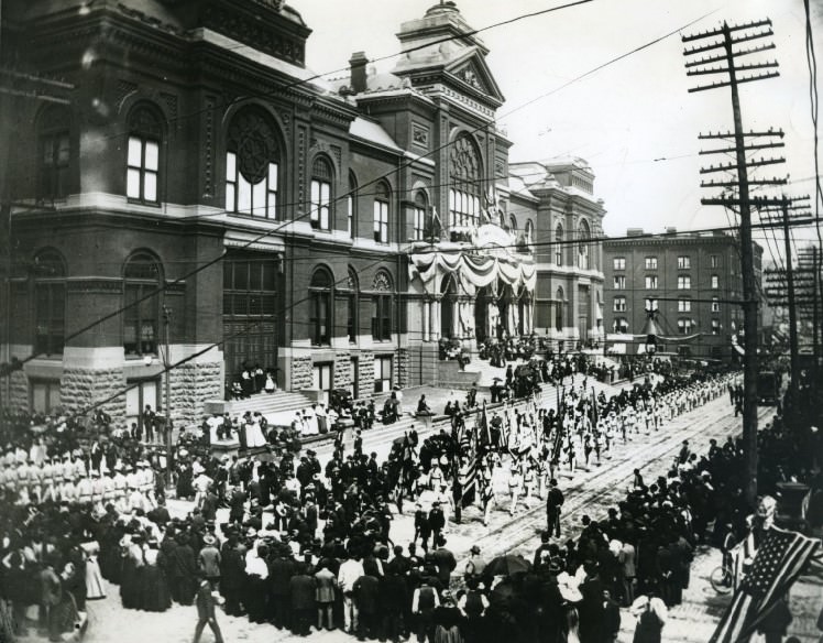 Parade by Exposition Hall, 1898