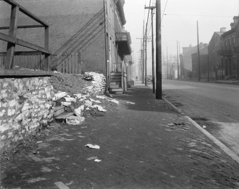 The view north down North 9th Street from in front of the vacant lot at 1407 North 9th Street, looking towards Cass Ave, 1925