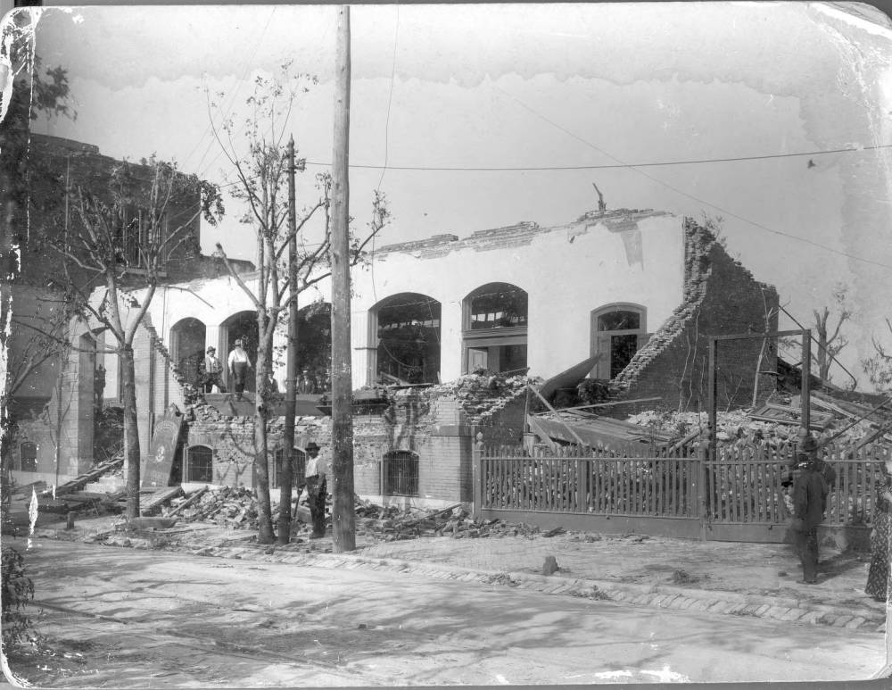 Damage at a building identified as Central Garden, 1896