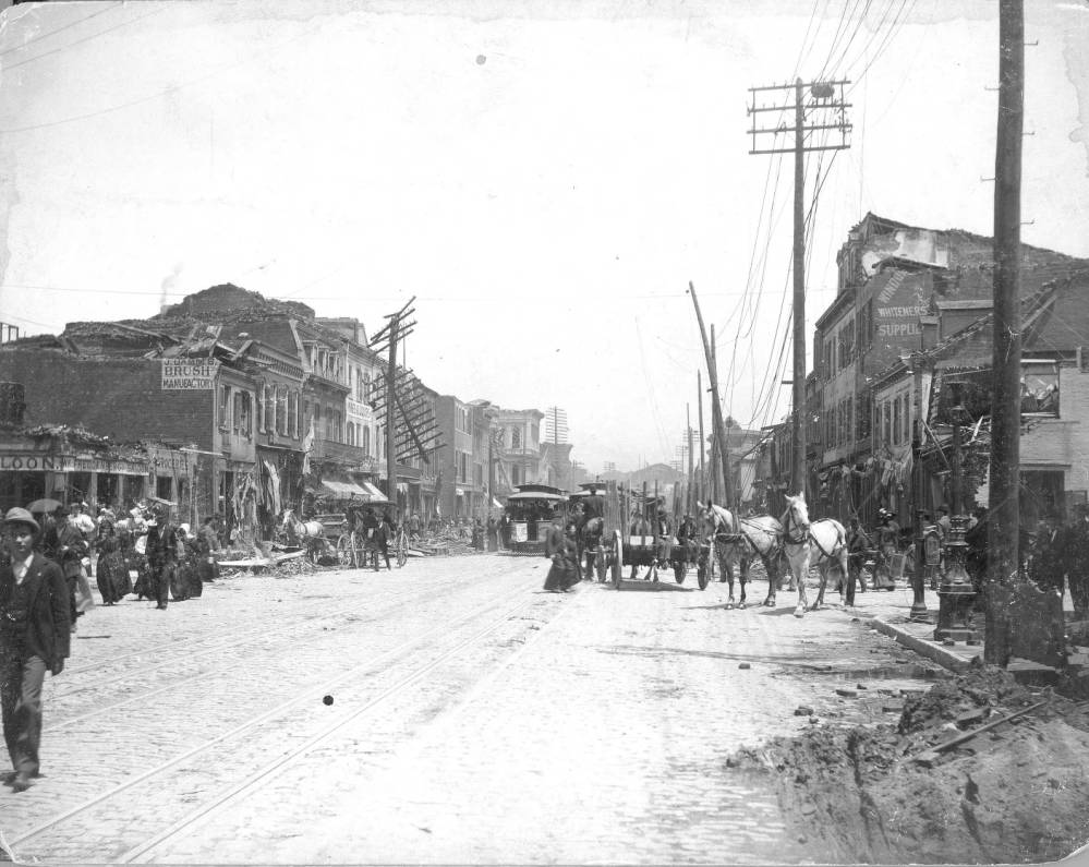 This business area of South Broadway, north of Barry Street, sustained heavy damage from the tornado.