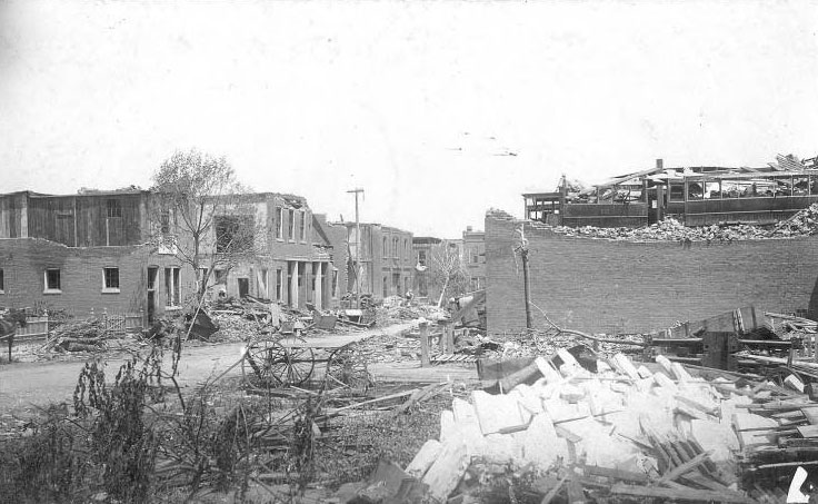 The tornado devastated this area of Jefferson Avenue just west of Lafayette Park.