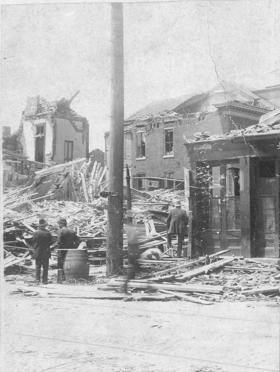 Destroyed houses and a storefront, 1896