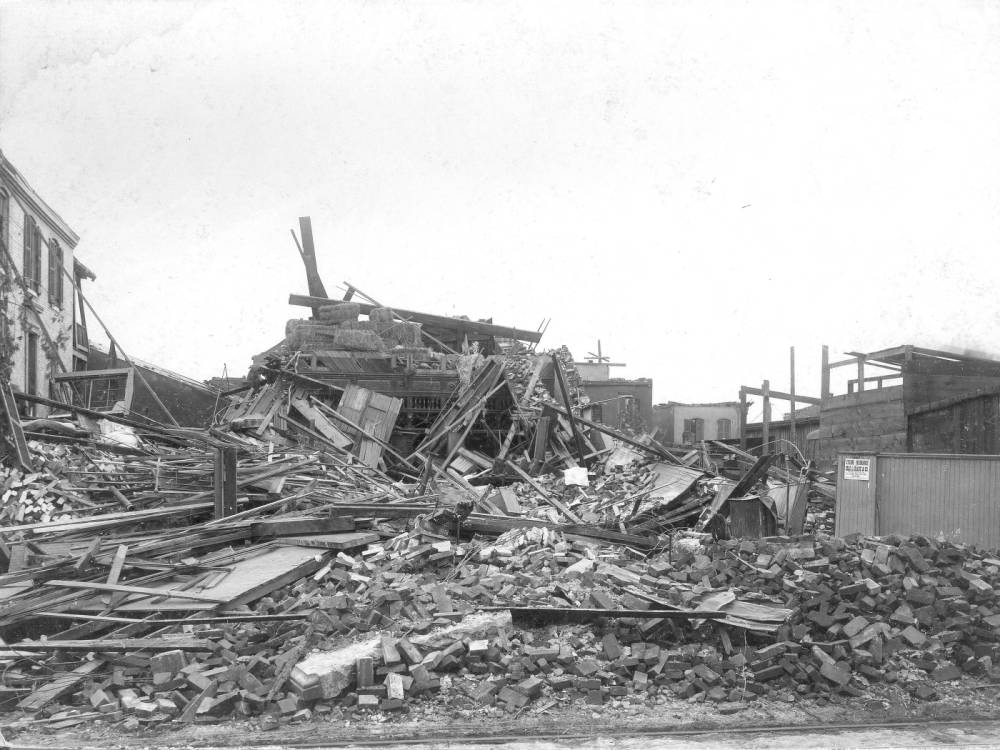 The St. Louis Fire Department's Engine House Number 7, located on South 18th Street near Park Avenue in the Lafayette Square neighborhood, was demolished by the tornado.