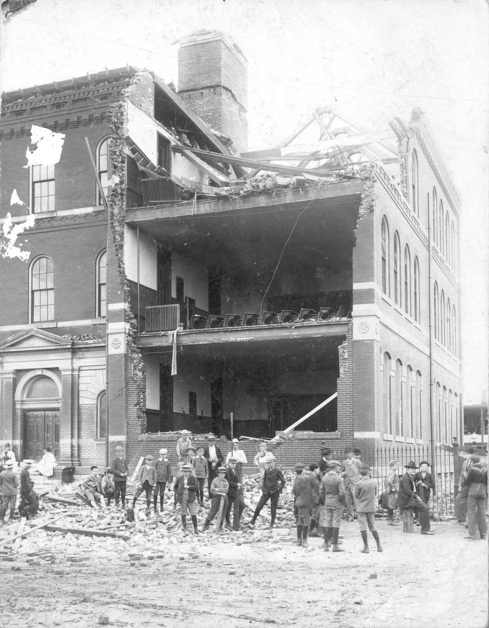Hodgen School northwest corner blown away, 1896