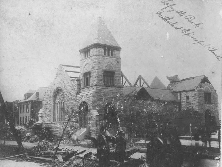 The Lafayette Park Methodist Episcopal Church was on the corner of Lafayette and Missouri Avenues across the street from Lafayette Park.