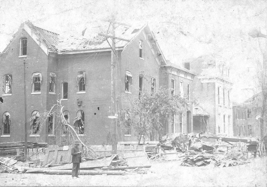 Offices of the Union Depot Railway, severely damaged, 1896