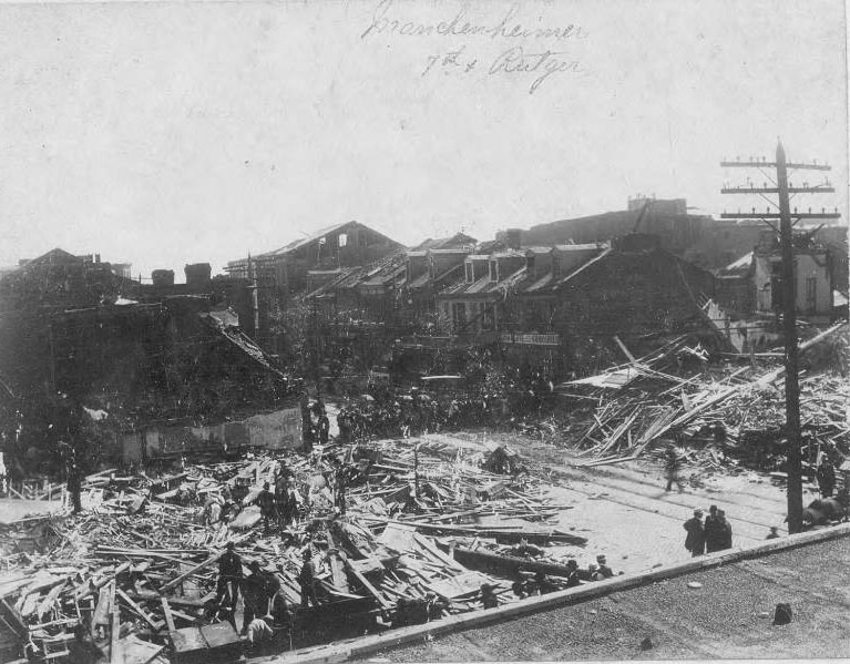 This was a saloon and tenement house owned by Frederick Mauchenheimer, located at 7th and Rutger Streets in the Soulard area, one of the places hit hardest by the tornado.
