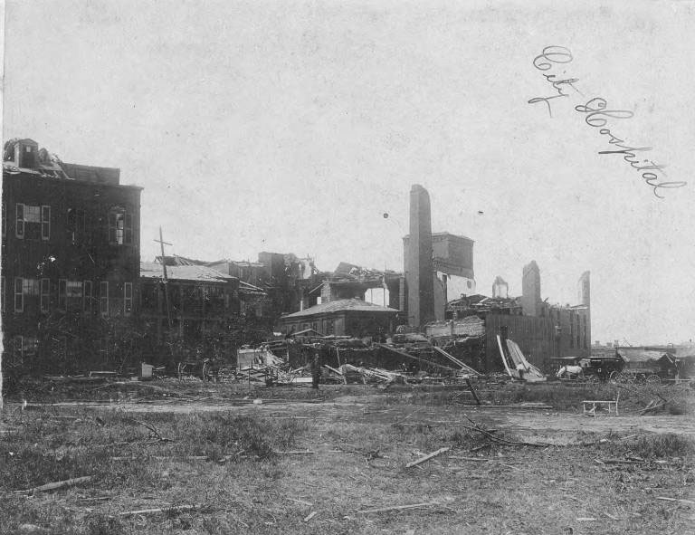 St. Louis City Hospital, damaged beyond repair, 1896