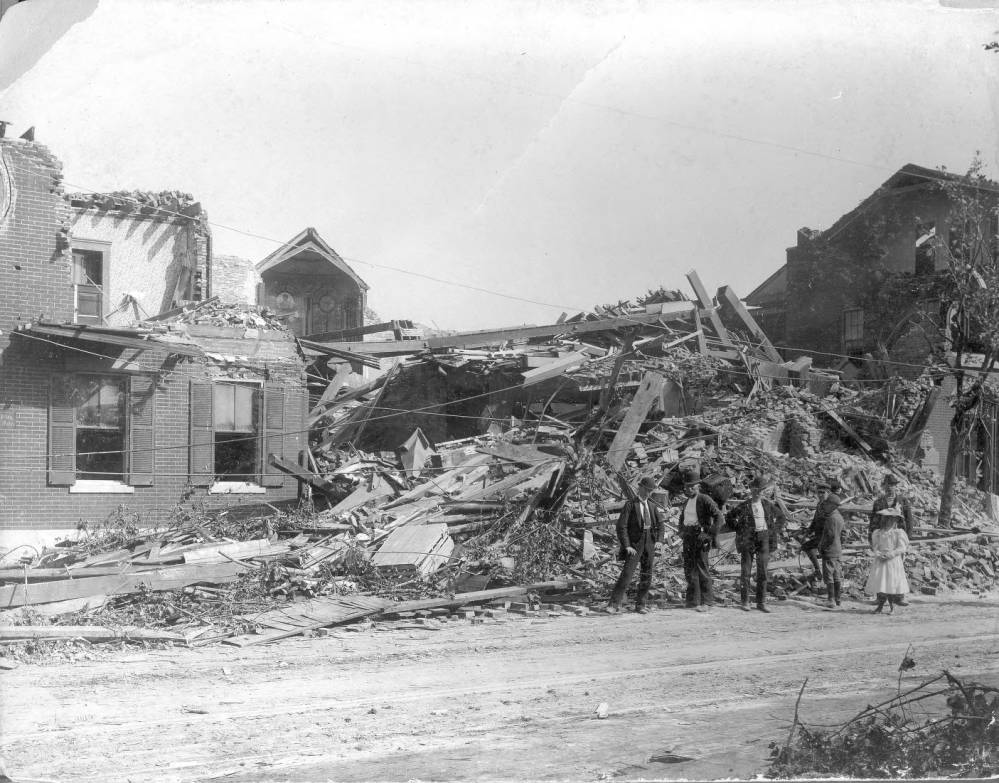 St. Paul's German Evangelical Church at Ninth Street and Lafayette nearly destroyed, 1896