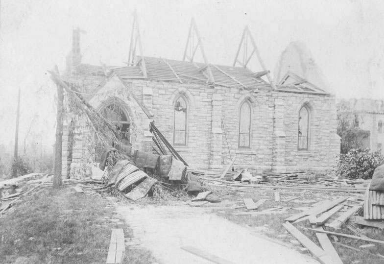 This Unitarian church, at the corner of Park and Armstrong Avenues across from Lafayette Park, had just hosted a wedding an hour before the tornado struck.