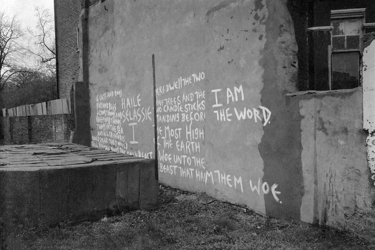 text on Wall, St Agnes’s Place, Vauxhall, Lambeth, 1984
