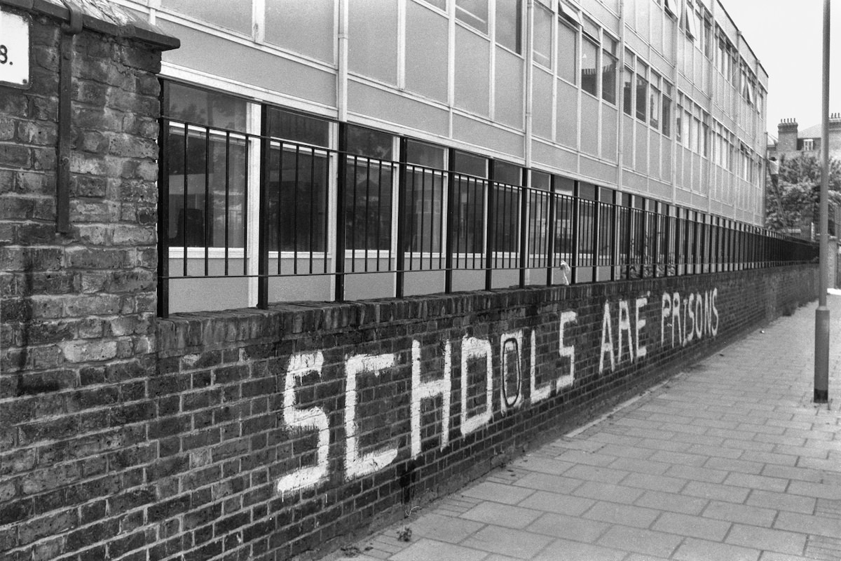 ‘SCHOOLS ARE PRISONS’, Langley Lane, 1989