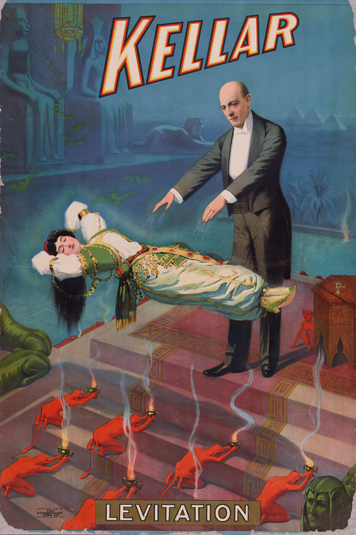 Magician Harry Kellar, Levitation, 1900.