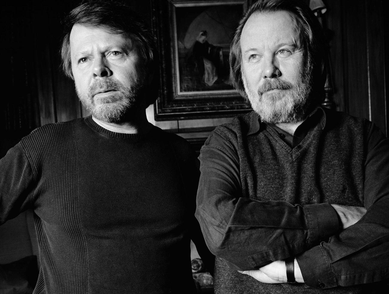 Bjorn Ulvaeus (left) and Benny Andersson of Swedish pop group ABBA, 1999.