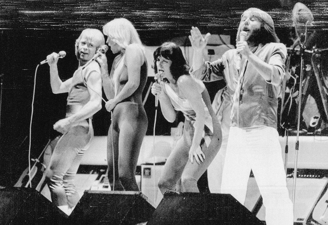 ABBA on stage at Paramount Theater in Portland, Oregon.