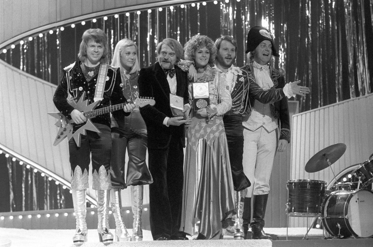 Abba at the Eurovision Song Contest in Brighton in which the won with their song 'Waterloo'
