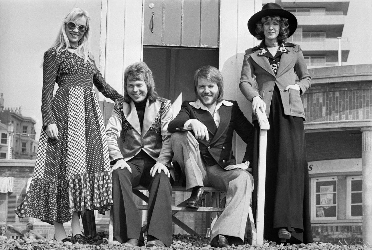 Anni-Frid Lyngstad, Benny Andersson, Bjorn Ulvaeus and Agnetha Faltskog of the Swedish pop group ABBA, 1974