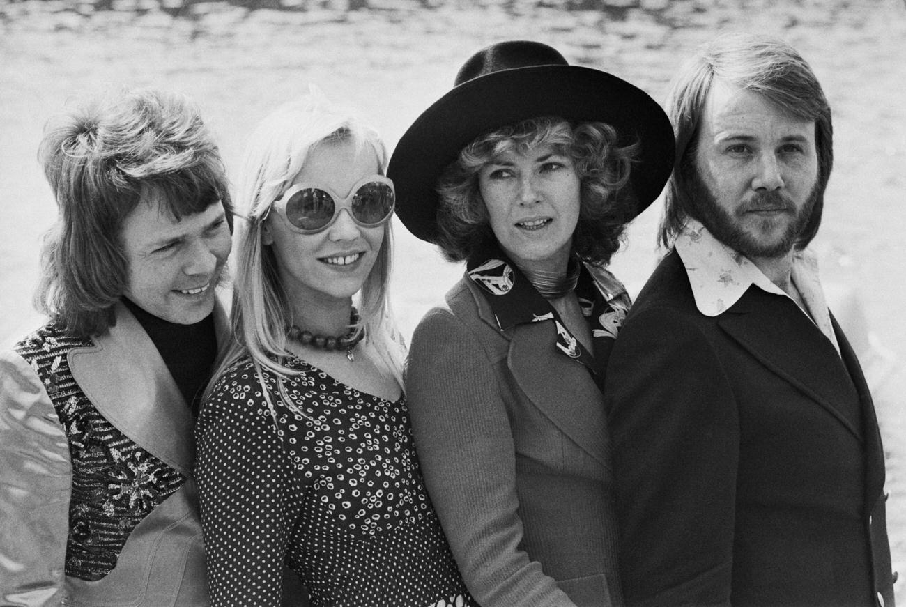 Benny Andersson, Anni-Frid Lyngstad, Agnetha Faltskog and Bjorn Ulvaeus of the Swedish pop group ABBA, 1974