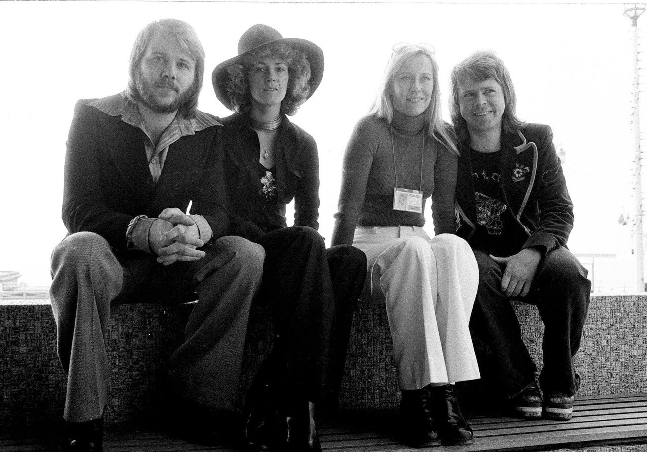 ABBA in Brighton, East Sussex, for the Eurovision Song Contest, April 1974.