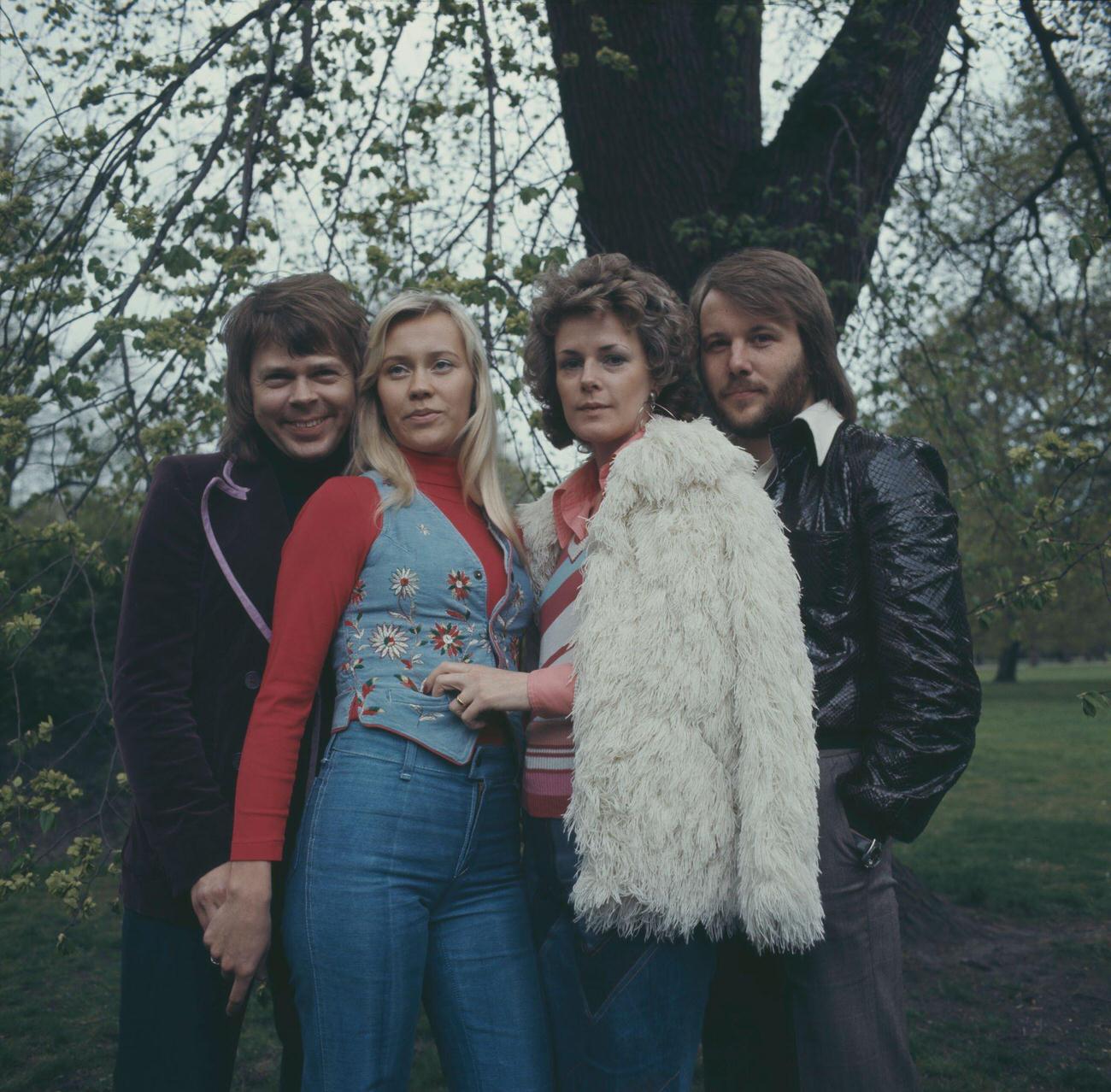 Abba promote their single 'Waterloo' in Copenhagen, Denmark in 1974.