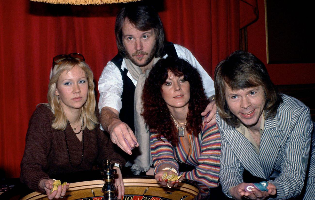 Swedish pop group Abba (L-R) Agnetha Faltskog, Benny Andersson, Anni-Frid Lyngstad and Bjorn Ulvaeus, 1974