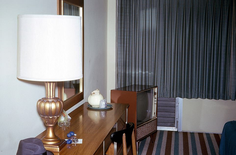 The inside of an unnamed Atlantic City hotel in 1962 where guests could retire to to watch TV