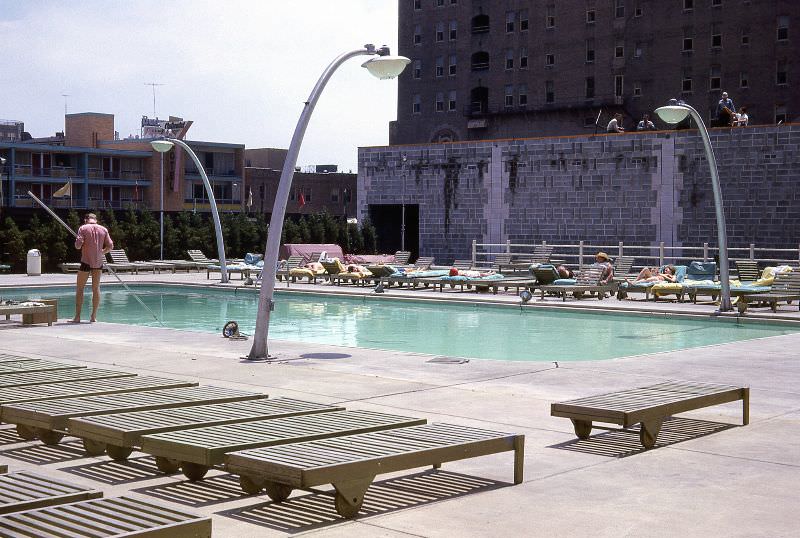 At a swimming pool of a hotel in Atlantic City, New Jersey, 1962.