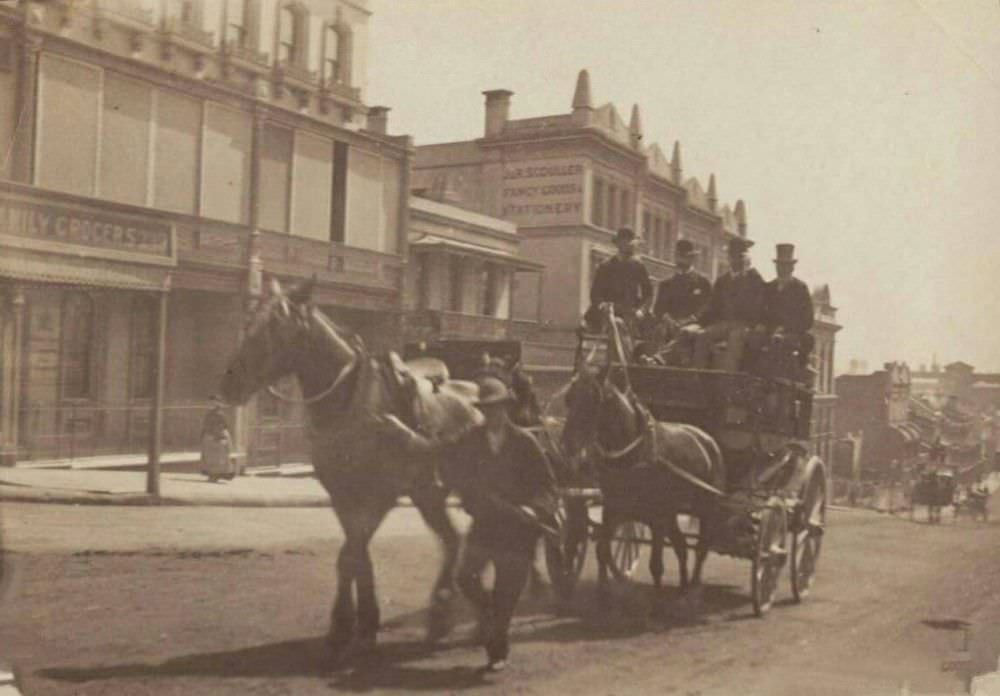 Horse drawn omnibus from the privately runned Sydney Tramway and Omnibus Company in Sydney, 1897.