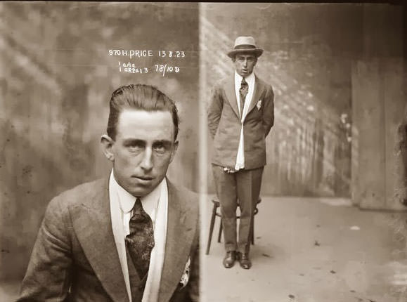 Mug shot of Harold Price, 13 August 1923, Central Police Station, Sydney.