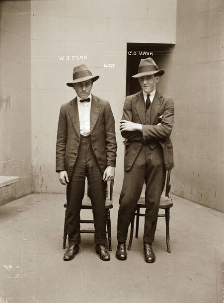 Mug shot of John Walter Ford and Oswald Clive Nash, June 1921, possibly North Sydney Police Station, Sydney.