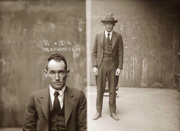 Mug shot of Alfred John (or Francis) West, 7 April 1922, Central Police Station, Sydney.
