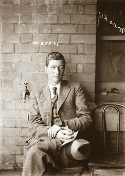 Mug shot of B. Moody, Newtown Court, around 1919.