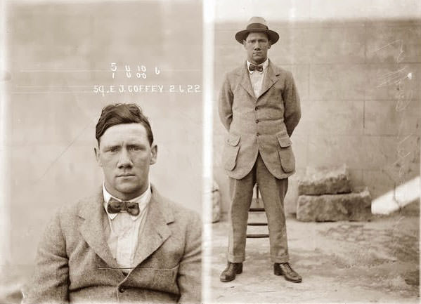 Mug shot of Ernest Joseph Coffey, 2 June 1922, location unknown.