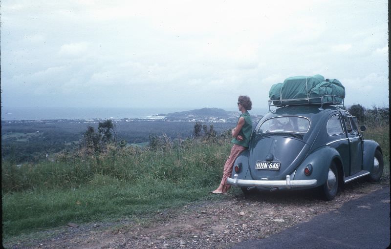 Betty 'looking towards Byron Bay' with Gi-Gi on hill, 13th Jan 1963