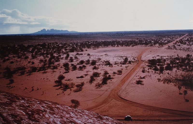 The Olgas from Ayres Rock, (VW at base of the Rock), late afternoon of April 1963