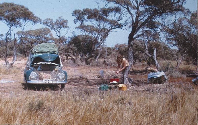 Dorothy doing the morning chores, somewhere in Western Australia, May 6, 1963