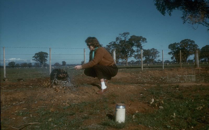 Betty at campfire, 1963
