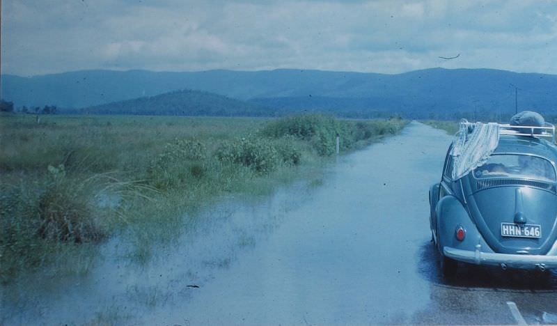 VW in floods, Queensland, Jan 1963