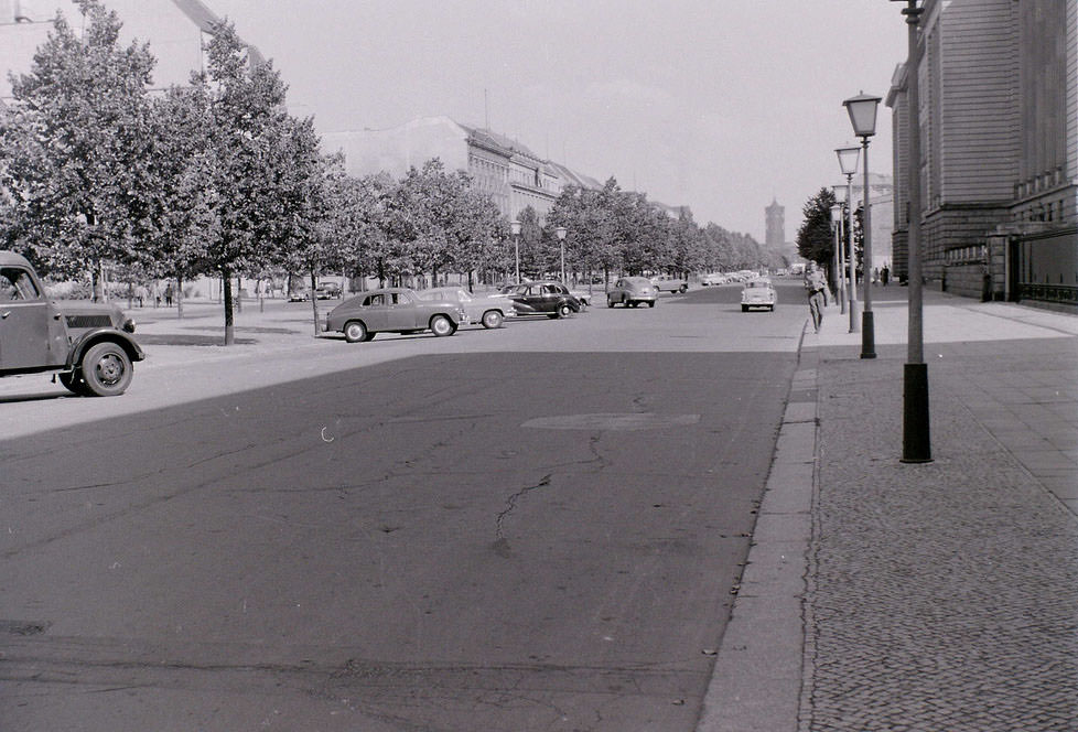 Unter den Linden was the boulevard in East Berlin encountered after passing through the Brandenburger Tor. This view looks further east into the communist sector.