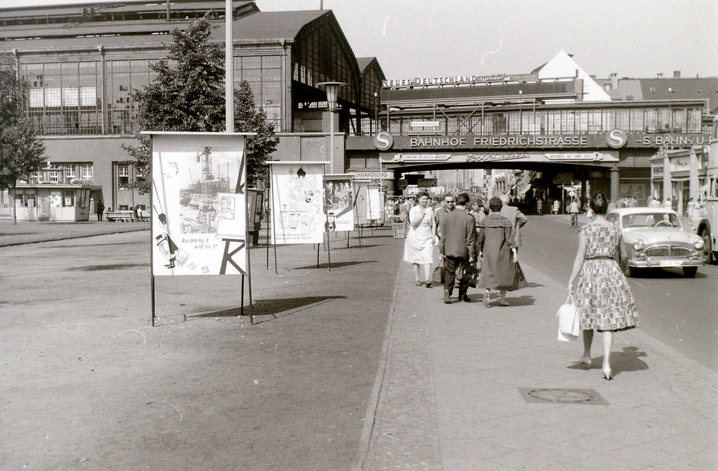 Political posters near Friedrichstrasse station, looking north along Friedrichstrasse.